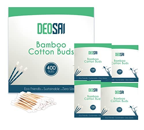 400 Premium Bamboo Cotton Buds, 100% Biodegradable and Plastic Free Ear Buds Cotton, Great Alternative to Plastic Cotton Buds, Swabs and Earbuds (400 Count)