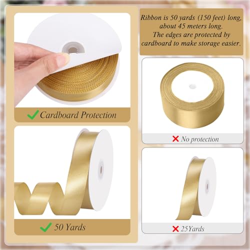 Image of woric Gold Ribbon 1 Inch 50 Yards Gold Satin Ribbon Gift Bows | Wedding Floral Bouquets Party Holiday Decorations Graduation Gift Wrapping Ribbons Crafts Hair Bows