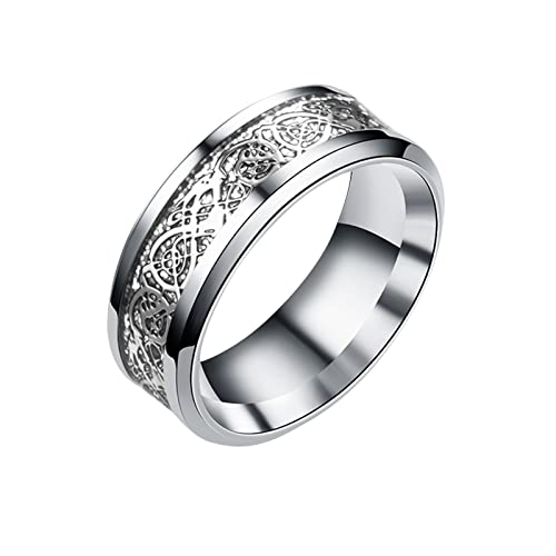 Anillo de oro dragón con anillo de acero de plata dragón acero anillos de acero conjunto de anillos múltiples (saleH plata, 8), 8, hierro, sin gema, 8, Hierro, Sin piedras preciosas