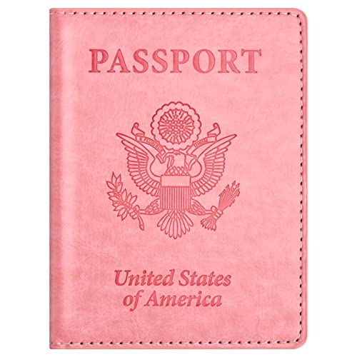 Image of Eoehro Passport and Vaccine Card Holder, Faux Leather, AI-pink, Compact, Lightweight, Waterproof