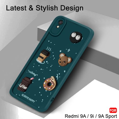 Image of TheGiftKart Back Cover Case for Redmi 9A / Redmi 9A Sport /Redmi 9i / Redmi 9i Sport | Cute Fun Cartoon 3D Bear Coffee Case | Full Camera Protection | Shockproof Back Cover Case (Silicone, Green)