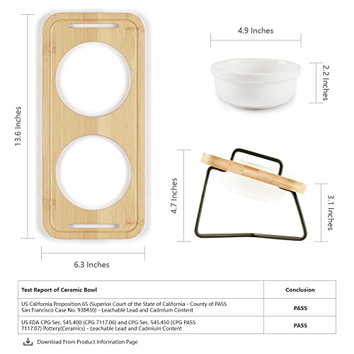 Pmcvse Elevated Ceramic Cat Bowls, 15° Tilted Raised Food Feeding Dishes, with Stand Bamboo Water Feeder Set for Small… - Image 4