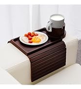 BAMBOOTRAY Couch Cup Holder Tray, 3 in 1 Large Couch Arm Table,Bamboo Sofa Clip on Tray Table wit...