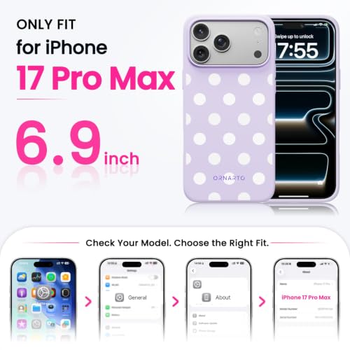 Image of ORNARTO for iPhone 17 Pro Max Case, Liquid Silicone, Purple White Polka Dot | 4-Layer Liquid Silicone Rubber, Soft Touch Feel, Slim Shockproof Case, Raised Edges, Anti-Scratch, Microfiber Lining