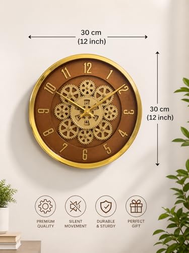 Image of Moving Gear Wall Clock, Round, Gold and Rose Gold Finish, Options (NEW Golden, Set of 1 Clock)