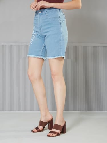 Image of Miss Chase Women's Relaxed Fit Mid Rise Highly Distressed Regular-Length Denim Shorts