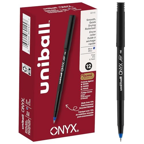 Stylo roller uni-ball Onyx pointe fine encre bleue lot de 12 fournitures