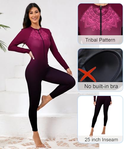 Halcurt Women's Full Body Rash Guard One Piece Front Zip Swimsuit Long Sleeve UPF 50 Bathing Suit3