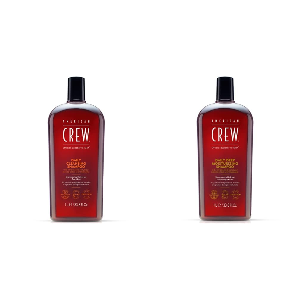 American Crew Champu Limpiador Diario para hombre Daily Cleansing Shampoo - 1000 ml + Champú Hidratante sin Siliconas para Uso Diario, Hidrata en Profundidad, 1000ml