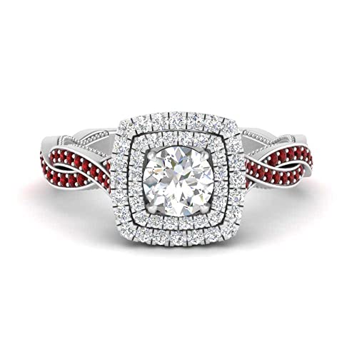 Image of Choose Your Gemstone Double Halo Twisted Shank Engagement Ring 925 Sterling Silver Round Shape Double Halo Engagement Ring Lightweight Office Wear Everyday Gift Jewelry US Size 4 to 12