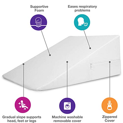 Image of DMI Bed Wedge Pillow and Triangle Wedge with Elevated Incline for Neck Pain, Headaches, Reflux, Shoulders, Back Pain, Foot Support, Knee Pain or Restless Leg Syndrome, 24x24x10 inches, White