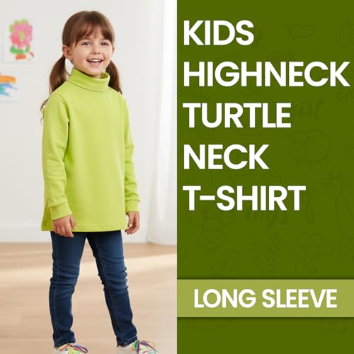 Image of Baba & Baby Kids Highneck Turtle Neck Cotton t-Shirt for Boys for Boys and Girls (4 Years-5 Years, Lime Green)