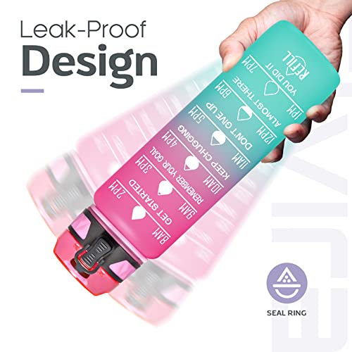 image for Elvira 32oz Motivational Fitness Sports Water Bottle with Time Marker 