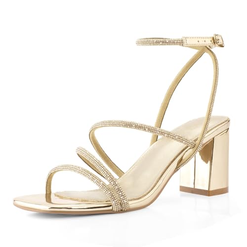 Image of LACUONE Strappy Heels for women Block Heels Square Toe Chunky Ankle Buckle Pump Heeled Sandals