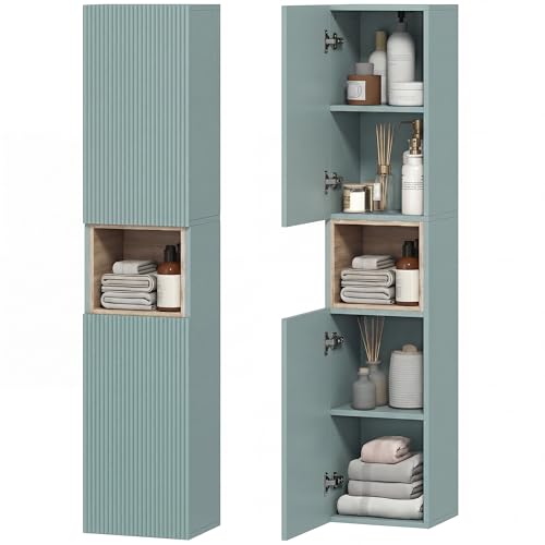 HOMCOM Meuble Colonne Salle de Bain, Meuble de Rangement étroit avec 2 Portes, Compartiment Ouvert et étagères réglables, pour Toilette, Petits espaces, 30...