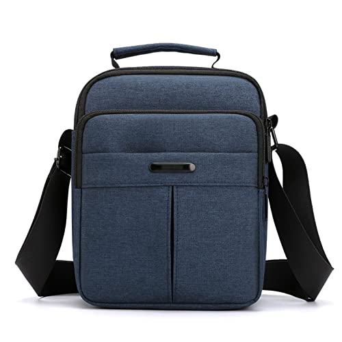HJUGHPN メンズ ハンドバッグ メンズ ナイロンバッグ カジュアル クロスボディ バッグ メンズ 防水 スモール キャリー ショルダーバッグ ブラック ジッパー ハンドバッグ トラベルサック (ブルー)