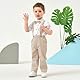 Volunboy Baby Jungen Anzug, Kinder Leinen Langarm Hemd mit Fliege + Hosenträger Hosen 4 Stück Anzug(Helles Khaki,12-18 Monate,Größe 80)