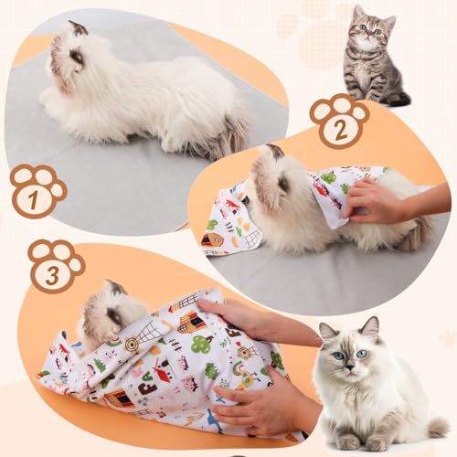 Image of Gosknor Cat Wrap for Grooming, Cute Pattern Anti-Scratch Self-Adhesive Cat Grooming Wrap Cat Burrito Wraps Cat Swaddle Wraps Cat Restraint for Nail Clipping Multifunctional Pet Tools