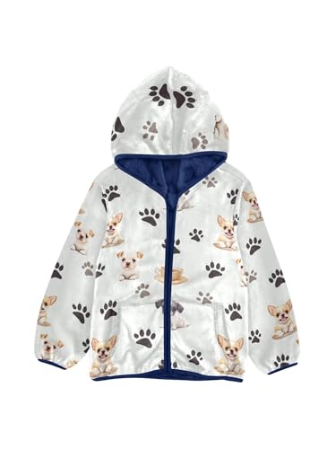 Puppy Dog and Paw Prints Girls Fleece Jacket Girls Fall Jacket Boys Coats Zip Up Hoodie Children Sherpa Warm Outerwear 2-10T