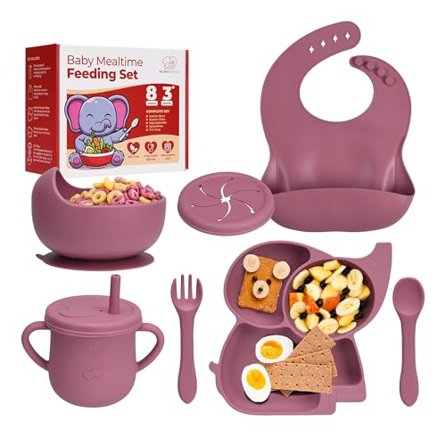 Image of Complete Silicone Baby Feeding Set - 6+ Months Food Grade Baby Feeding Essentials | Silicone Bibs, Baby Bowls and Plates, 3 in 1 Baby Sippy Cup, Spoons and Fork Set | Free of BPA/PVC/Lead/Phthalate
