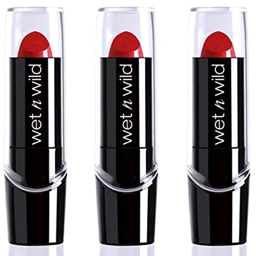 Wet N Wild Silk Finish Lipstick, 0.13 oz / 3.6 g (3 Pack, 563C Raging Red)