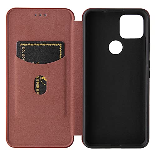 Coque Pixel 5A en fibre de carbone et cuir PU élégant marron