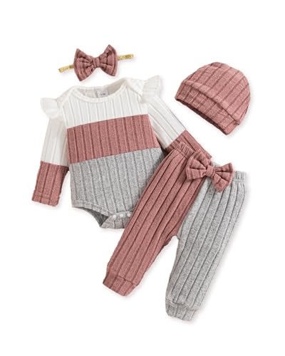 Image of Mioglrie Newborn Baby Girl Clothes Infant Fall Outfits Color Block Pants Set Baby Clothes for Girls 0 3 6 9 12 18 Months