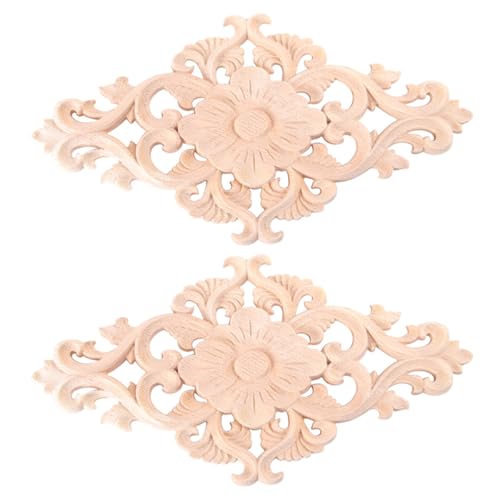 LALADEFIEE Apliques Tallados en Madera Natural para Puertas y Gabinetes, 2 Piezas, 21X11X0,8 CM, Decoración para Muebles de Madera Maciza