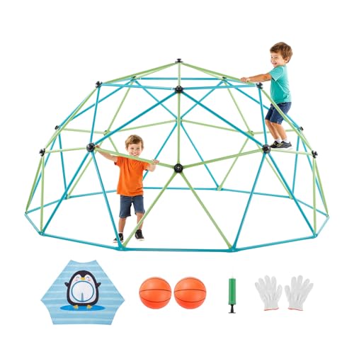 VEVOR Dôme d'escalade Géométrique 305 cm, Cage à Grimper avec Filet Pieuvre et 2 Ballons de Basket, Cage à Écureuil Solide avec Capacité de Charge de...