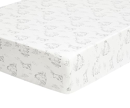 Image of Levtex Baby - Mills Waffle Crib Fitted Sheet - Fits Standard Crib and Toddler Mattress - Tossed Forest Animals and Trees - Charcoal and White - Nursery Accessories - 100% Cotton
