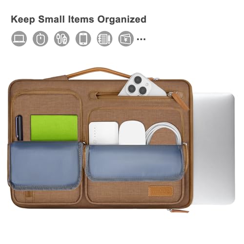 Image of MOSISO 360 Protective Laptop Case 13.3 inch, 13-13.3 inch Laptop Sleeve Compatible with MacBook Air /Pro 13 / Pro 14,HP Dell Acer ASUS,Side Open Carrying Case with 4 Zipper Pockets&Handle, Mocha