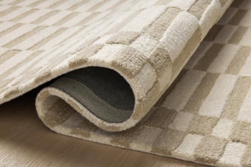 Image of Modern (High Low Pile) Pattern Wool Carpet with Loop Texture Yarn Anti Shedding Carpet Size 5x8 Feet B0 Beige Ivory Color