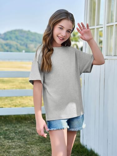 Image of Haloumoning Girls Short Sleeve T-Shirts | Kids, Summer,Girls shirts,Oversized t shirts,Girls T-Shirts,Oversized Tops, Casual Crewneck, Basic Tees 5-14Y