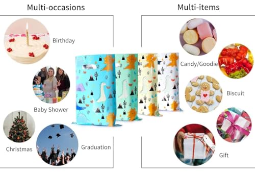 Image of VRB Dec 24pcs Foil Guddy bags, return gift bags for kids birthday, Happy Birthday Party Return Gift Bags For Boys and Girls, Colorful Gift Bags (24pcs Dinasour Theme Design)