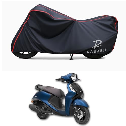 Image of Waterproof Bike Body Cover Compatible for | Yamaha Fascino 125 Drum | Taffeta Fabric, Red Piping Design, Bottom Elastic Fit | Dustproof, Sun UV & Rain Protection for All Bikes