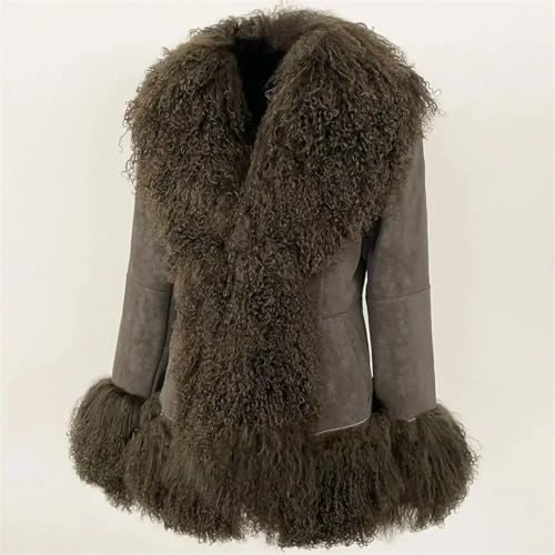 Women Coat Real Natural Mongolia Sheep Fur Turn-Down Collar Jacket Thick Warm Overwear3