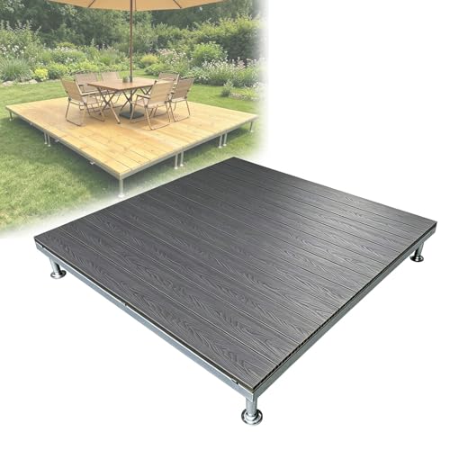 Adjustable Raised Deck Platform, 33"x33" Modular Wood Composite Outdoor Decking Platform, Anti-Slip Surface, Waterproof Anti-corrosion Flooring Tiles For Balcony, Patio, Porch Steps(Dark brown)