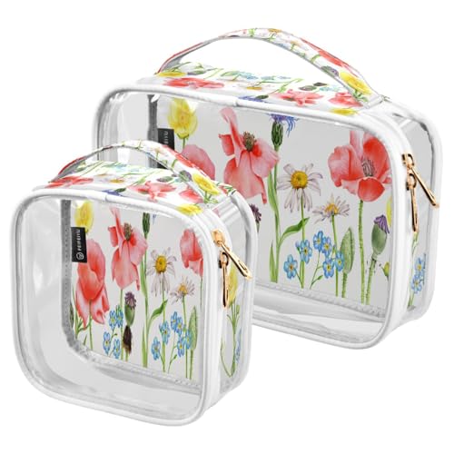 Paquete de 2 bolsas de maquillaje transparentes, diseño de unicornio, flamenco, árbol de verano, bolsas para organización, bolsas de aseo de viaje impermeables para mujeres y niñas, A008, L, Bolsa de