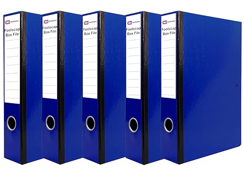 Box File Pack of 5 Locked Storage Box Blue A4 File- 75mm deep Foolscap Folder Box Files for Office Stationery Document Folder
