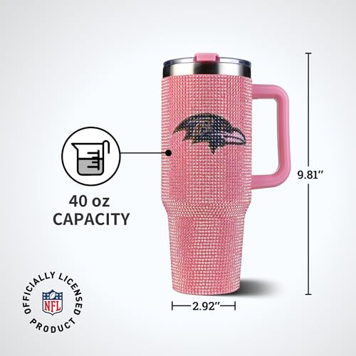 Image of The Memory Company Officially Licensed 40oz Pink Bling Game Day Tumbler, Baltimore Ravens