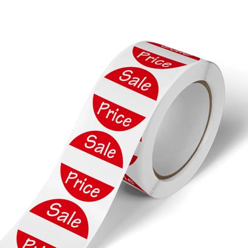 Image of 500pcs Red Sale Price Tag Stickers Easy Peel 2.5cm/0.98in Adhesive Sale Roll Tags for Supermarkets Garage Retail Store Clearance Pricing Labels