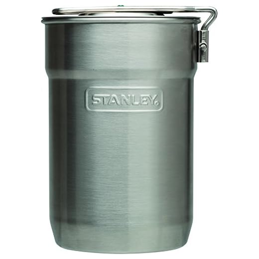 Stanley Adventure Camp Cook Set - 24oz Kettle with 2 Cups - Stainless Steel Camping Cookware with Vented Lids & Foldable + Locking Handle - Lightweight Cook Pot for Backpacking/Hiking/Camping