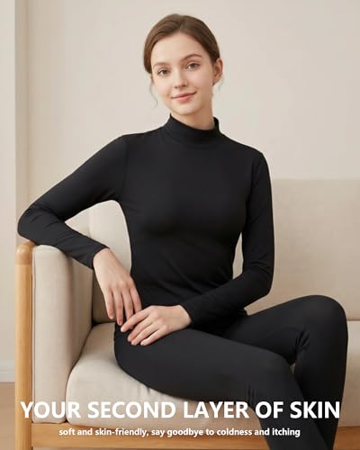 Image of JZCreater Women Thermal Underwear Set, Long Johns Base Layer Top & Bottom, Women Soft Pajama Set for Cold Weather