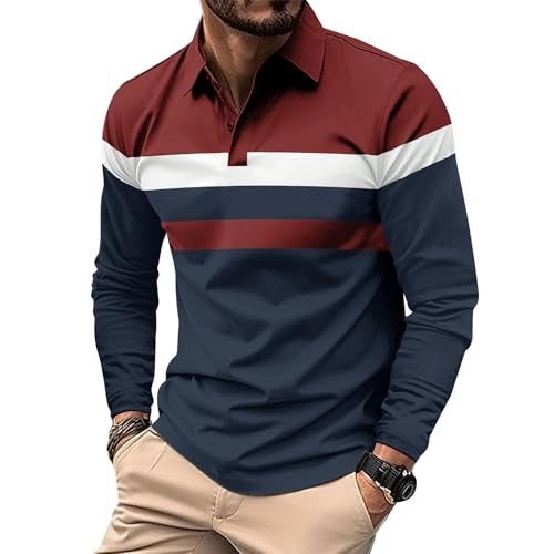 Comilaka Polo Hombre Manga Larga Cuello de Solapa Contraste Camiseta Poloshirt Casuales Otoño Invierno