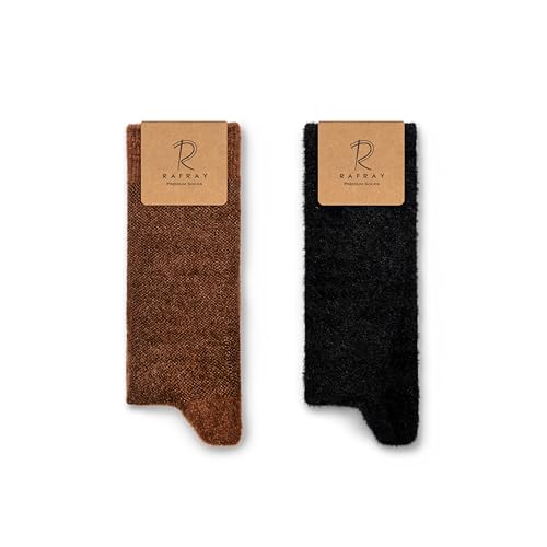 Image of RAFRAY Winter Socks - Warm Fluffy Women's Socks in Gift Box - Calf-Length - 2 Pairs - Brown & Black - Size US W 5-9.5