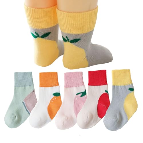 5Pack Infant Toddlers Baby Cotton Socks Cute Fruit Kids Crew Socks Soft Newborn Socks for Girls Boys Unisex