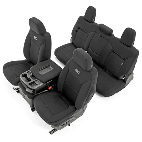 Rough Country Neoprene Seat Covers for Chevy Silverado & GMC Sierra 1500 (2019-2026) w/Rear Seat Storage & Cup Holder - Waterproof & UV Resistant, Foam Padded, Front & Rear Row Cover Set - image 1