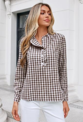 Halife Plaid Blouses for Women Dressy Casual Puff Sleeve Tops Fall Outfits - image 3