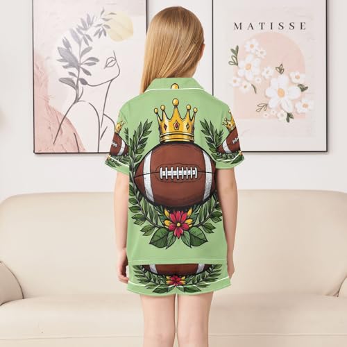 ALAZA American Football with Crown Satin Pajamas Set Short Sleeve Button Down Sleepwear Summer Pjs 2 Piece4