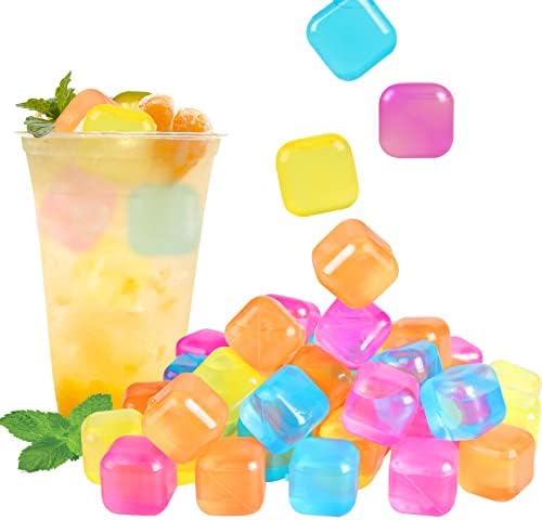 80 Pack Reusable Ice Cube, Colorful Plastic Squares Ice Cubes, Washable Refreezable Ice Cube for Drinks, Whiskey, Coffee